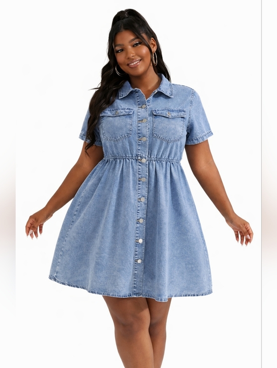 SHEIN Dresses & Skirts - Plus Size Denim Button-Front Short Sleeve Shirt Dress Size 20